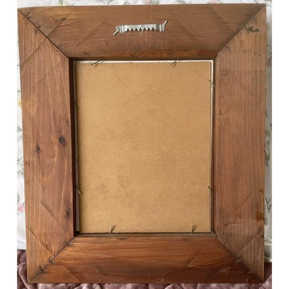 Vintage Wood Picture Frame Hand Carved Hearts Tulips Patriotic B Mack Print